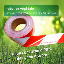 Rubalise blanche et rouge végétale - 250m 50mm